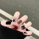 ネイルチップショート24枚セット黒付け爪地雷系韓国量産型3D爪サブカルおしゃれ短めネイルシール繰り返し使えるファションネイルチップシール耐久便利nail両面テー...