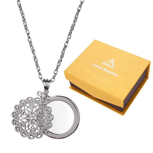 ルーペネックレス3倍拡大鏡ルーペペンダントおしゃれキラキラ透かしレースレディース首掛け首飾りネッ..