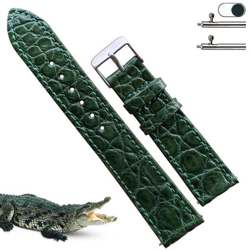 ✅【材料】表面:クロコダイル(ワニ)、内部:牛。薄型設計の時計ベルトで、軽やかで快適な着け心地を実現。細身のフォルムが手元を美しく演出し、シンプルながらも洗練された印象を与えます。 ✅【サイズ仕様】バンド幅:20mm、尾錠幅:18mm。長さ:剣先側125mm、親側75mm。厚さ2mm。適用手首サイズ:170〜200mm。細身で腕になじみやすいサイズ感で、快適にお使いいただけます。 ✅【簡単装着&amp;付属品】工具不要の「クイックリリーススプリングバー(ワンタッチ式バネ棒)」を採用し、簡単に交換可能。バックル(尾錠)が装着された状態でお届けするため、すぐにご使用いただけます。さらに、予備のクイックリリーススプリングバー1本が付属しており、万が一の際も安心です。 ✅【使用上の注意】本製品は厚さ2mmのスリム設計のため、40mm以上の厚みのある時計ケースや、大型で重厚な時計には適さない場合がございます。バランスの取れたスタイルを実現するため、ご購入前にサイズやデザインをご確認ください。 ✅【カスタム対応】お客様のニーズに合わせたオリジナルの時計バンド製作も承っております。