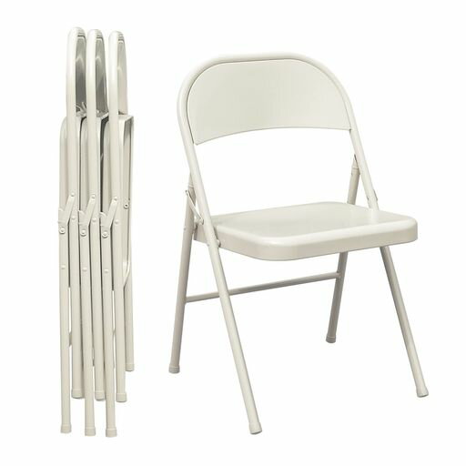 BOOSDENパイプ椅子4脚セット折りたたみ椅子ミーティングチェアダイニングチェア会議椅子背もたれダイニングチェア折り畳み金属製省スペースアウトドアイベントいすシンプルベージュ