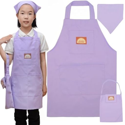 [ANJOU](5色展開)エプロン子供三角巾セット子供エプロン男の子女の子袋付きしわになりにくい防水汚れ防..