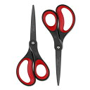 LIVINGO2本セット21cmチタングルーレスハサミはさみ事務用プレミアムフッ素コートステンレス快適なソフトハンドル超鋭手芸いハサミ(あか/くろ)