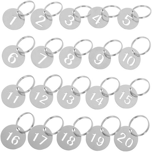 NUOLUXドア番号タグ番号札鍵キーリング付きステンレス20個セット荷札キーラベルタグ丸い金属製のキータグメタルキータグリング付きidタグコートチェックタグキーホルダー番号(3)