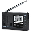 HanRongDa防災ラジオ小型短波/AM/FM/ワイドFM対応電池式携帯高感度60局メモリーデジタル時計とスリープタイマーとアラーム機能付き災害アウトドアホームに最適日本語説明書付属HRD-310(2)