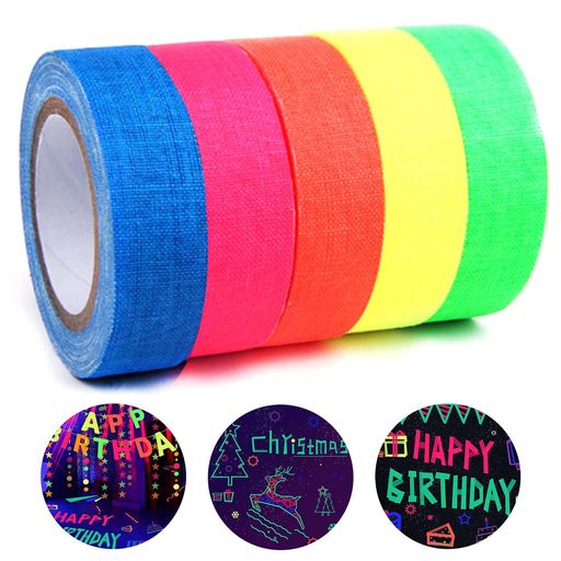 発光テープ【5枚組】蛍光テープ蛍光布テープ蛍光UVテープ粘着力が強く、文具用品、インテリア、撮影用..