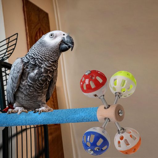 オウムの止まり木 鳥の止まり木 木製爪付き 回転する噛むおもちゃ ランダムカラー...