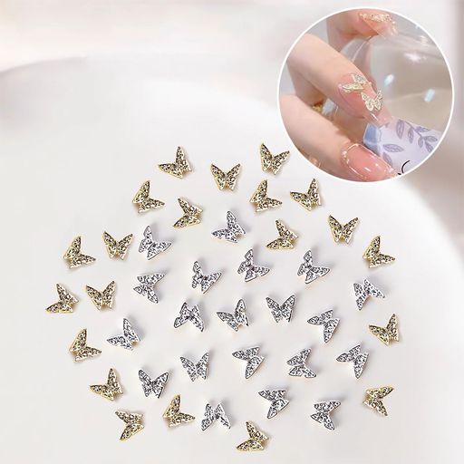 ネイルパーツちょう40個セット3D立体蝶ネイルパーツゴールドシルバー大きめネイルパーツストーンキラキラネイルアートジュエリーパーツ手作り手芸ハンドメイド(4)