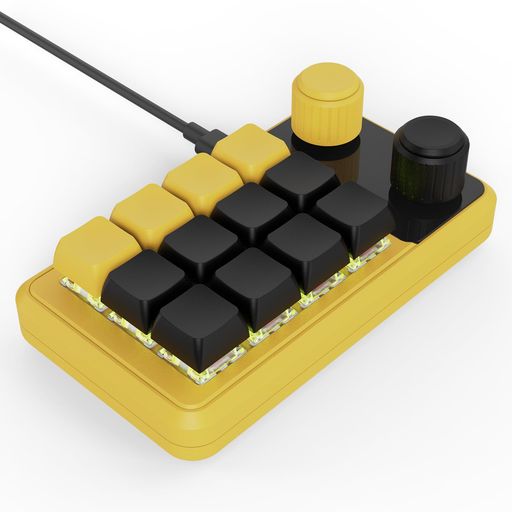 SIKAICASE新型番片手キーボードマクロキーボード12キー2つのノブ付き【有線接続1レイヤー】RGB片手キーパッドUSB-USBC有線キーパッド赤軸ホットスワップ/18キャラクタを支持ショートカット/PsPr