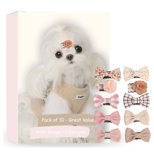 BIANHUAN犬ペット用ヘアクリップヘアピンリボンコームピンパッチン留め10点セット髪飾りオシャレ上品超..