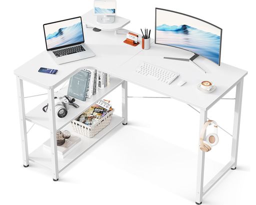 ODKパソコンデスクL字ゲーミングデスク幅110L字デスクpcデスクdesk机ラック付き収納オフィスデスク在宅..