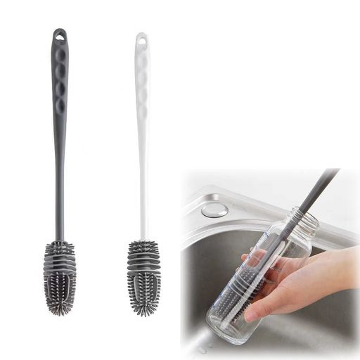 ZHEJIAボトルブラシ哺乳瓶シリコンブラシ(2個入)長柄シリコン製瓶ブラシ抗菌水筒長いハンドルハイドロ..