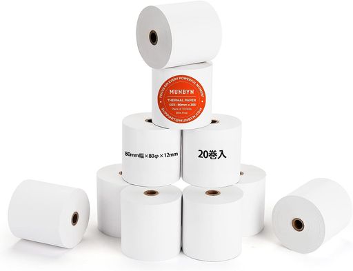 MUNBYNムンビン純正サーマルロール紙80mm幅x外径80φx内径12mm海外有名オフィス用品メーカー製20巻入芯..