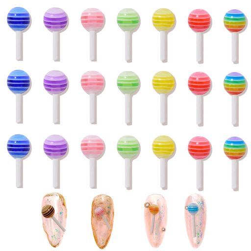 ネイルパーツロリポップ100個セット3d立体棒付きキャンディーカラフルキャンディデコパーツジュエリーパーツネイルアートパーツハンドメイドランダム色