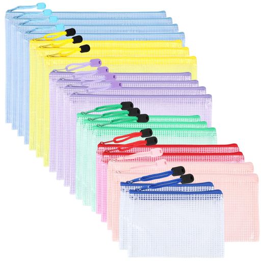 SANNIXジッパー式ファイル袋20枚セット連絡袋小学生7サイズジッパー付き袋a4a5a6b5b6メッシュケース領..