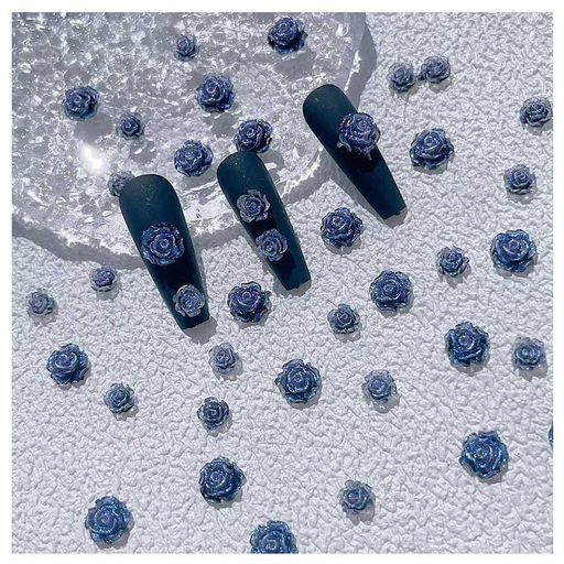 ネイルパーツカメリア100個セット3D立体椿ネイルパーツ大きめ可愛い輝くそして透明な青カメリアネイル..