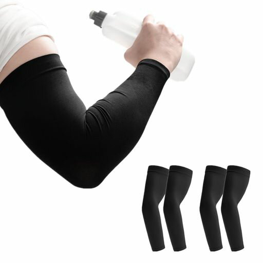 2組アームカバーメンズ【-5°凉爽触感】UV腕カバー冷感無地吸汗速乾滑り止めUPF50+UVカット日焼け防止夏用白肌キープスポーツ登山野外活動2セット(Blac...