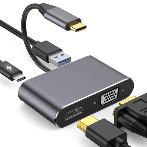 USBCVGAハブ4-in-1「4K映像出力+VGA映像出力+PD急速充電+USB3.0高速データ伝送」TypeCHDMI変換アダプター設定不要iPhone15/iPadPro、MacBookPro/Air、Samsung USBCVGAハブ4-in-1「4K映像出力+VGA映像出力+PD急速充電+USB3.0高速データ伝送」TypeCHDMI変換アダプター設定不要iPhone15/iPadPro、MacBookPro/Air、Samsung