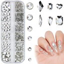 ラインストーンネイルパーツ約980粒セットネイルストーンネイルアートパーツ立体平背ビーズDIY装飾ミックスサイズクリスタル多機能手芸パーツハート/ラウンド/ダイ...