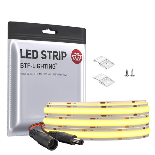 BTF-LIGHTINGFCOBCOBLEDテープライト高密度フレキシブルLEDテープライト1M480LEDS/M電球色3000K幅8MMストリップライトDC12V9W/M調光可能変形可能切断可能寝室キッチンホーム