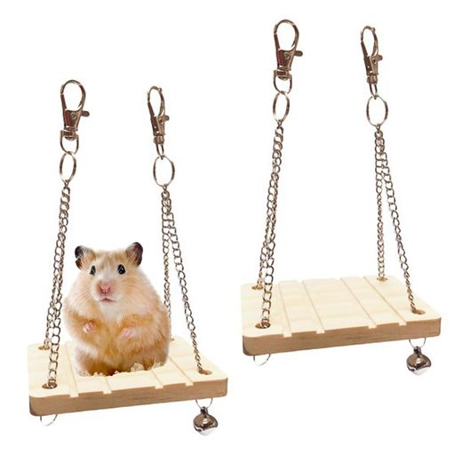 PAVIKEハムスターおもちゃブランコ木製(2点セット)インコブランコバードトイ鳥おもちゃハンモックステ..