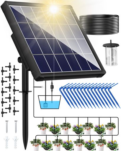 NFESOLAR ソーラー自動散水キット 15鉢同時水やり 6モード切替 15mホース付 給水タイマー 電源/水道不要 ベランダ園芸 ビオトープ 盆栽 旅行/留守 家庭菜園用 日本語説明書付