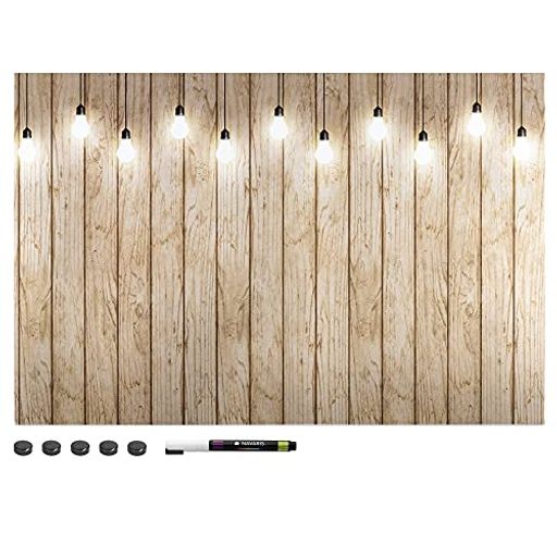 NavarisマグネットボードMDFホワイトボード壁掛け黒板ボード-メモボードデスクパネルディスプレイボードペン付き60x40cmランプデザイン