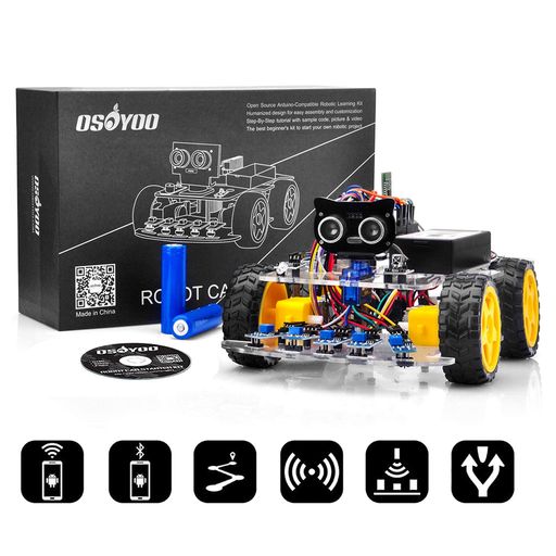 OSOYOOArduino用UNO多機能教育ロボットカー|STEMリモコンApp4WD構築、プログラミング、学習のための教..