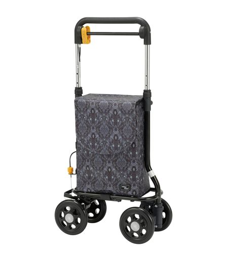 ハンドブレーキ・駐車用ブレーキ付 サイズ:W21xD41xH75~85.5cm 大容量収納(袋寸法:W8xD30xH30cmx2面) 袋積載量:10kg フレーム:アルミニウム、袋:ポリエステル、キャスター:EVA