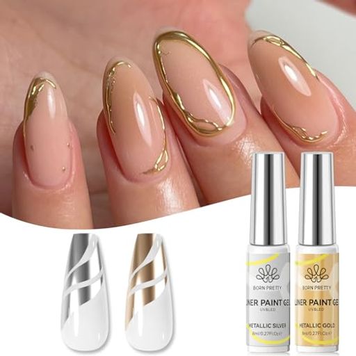 BORNPRETTYジェルネイルカラー線画用ジェルネイルライナーカラージェル8ml2本ネイルアート用ジェルペイントジェルライナーネイルアート自然な爪付け爪UV/LED対応初心者&プロ適用ポリッシュ…