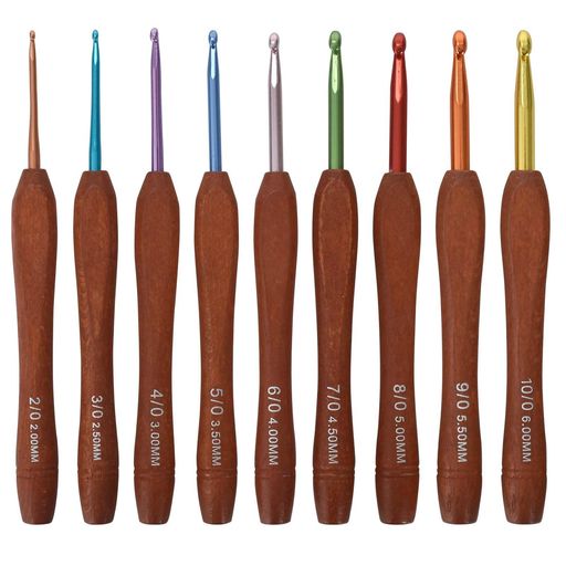 9個かぎ針編みフックセット2.0-6.0mm木製ハンドルかぎ針編み人間工学的かぎ針フックかぎ針セット編み針..