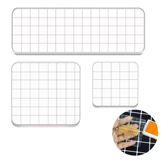 LKCCTKスタンプブロッククリアアクリル製3ピースセットグリッドライン付きDIY用スタンプツールアクセサ..