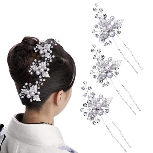 Other - OuJyO成人式髪飾りヘアアクセサリー結婚式パールギラギラUピンヘアピンオシャレ3枚セット髪飾り浴衣和装着物豪華手作りヘアクリップ七五三お宮祭り卒業式成人式髪飾りヘアピンUピンお…