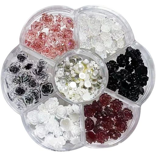 まちの波ネイルパーツ約90個セット6色3D大きいお花パーツネイルアートデコパーツ手芸収納ボックス付き..