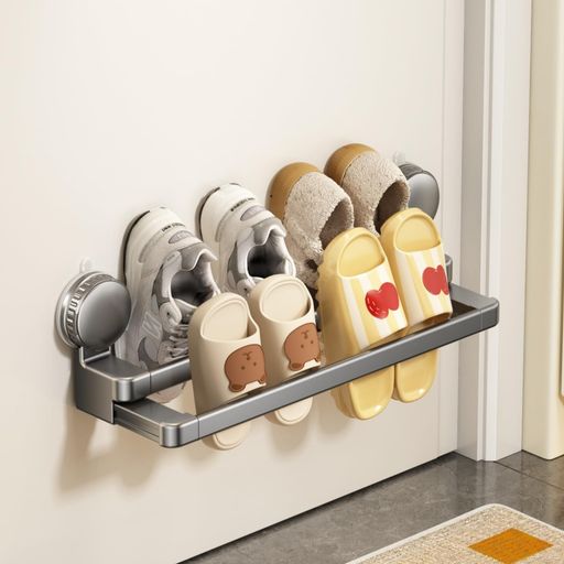 スリッパラック粘着吸盤スリッパ立て壁掛け靴下収納金属シューズラック玄関スリッパホルダーグレイスリ..