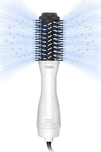 HiT CreationsのTOSAGEくるくるドライヤーヘアアイロンカールドライヤーヒートブラシマイナスイオン乾かしながらスタイリングチタニウムバレル強い風力ボリュームアップ(パールホワイトS)|詳細画像