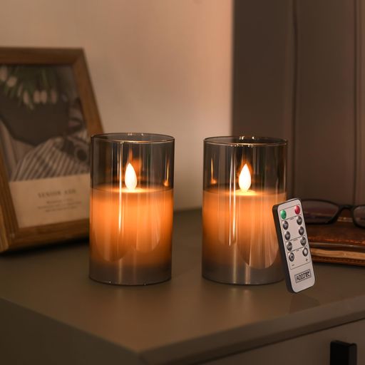 【2点セット】AnnTecLEDキャンドルライトロウソク本物の炎のようにゆらめく暖色光火を使わないゆらゆら揺れる安全省エネ専用リモコン付き明るさ調整LEDキャンドルLEDロウソク電池式ガラ…