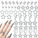 ネイルパーツ星55個セット3D立体星ネイルパーツストーンキラキラ大きめY2K五芒星ネイルアートデコパーツシルバーメタルパーツジュエリーパーツ手芸ハンドメイド(シ...