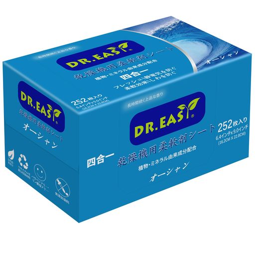 DR.EASY乾燥機用柔軟剤シート植物由来成分252枚入りオーシャンエッセンシャルオイル香りのある人工香料..
