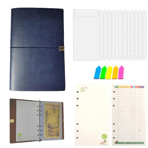 YIYIMUKI家計管理ポーチお金管理ファイル家計簿袋分け家計簿ファイルPUA66穴バインダー透明大容量手帳(..