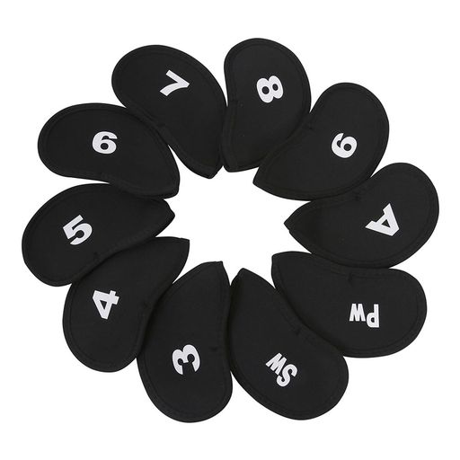 SaveSoooアイアンカバーゴルフクラブカバーアイアンヘッドカバー10枚入り(3〜9、A、Pw、Sw)ブラックネオプレンスリップオンゴルフ