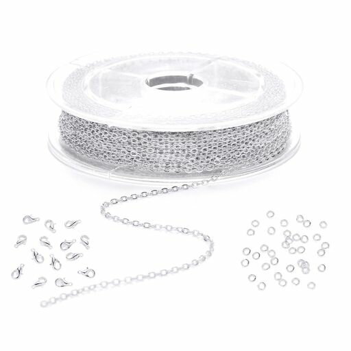 サムコスアクセサリーチェーン1.5mm幅長さ約12mロブスタークラスプジャンプリング付き小豆タイプジュエ..