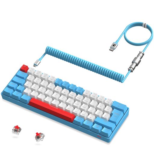 ZIYOULANGT60ゲーミングキーボードメカニカルキーボード赤軸60%コンパクトキーボード有線接続テンキーレス62キーカラーブロッキング19種RGB64色レインボーバックライトアンチゴースト全キー…