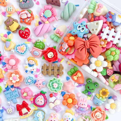 TANOKOXデコパーツミックスかわいいキャラクターリボン花お菓子福袋樹脂貼付けパーツ樹脂カボション可..