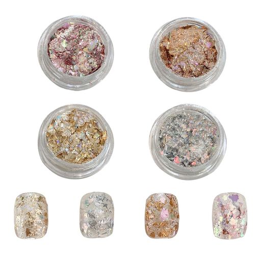 ネイル ホログラム 4色セット ネイルパウダー 金箔 銀箔 オパールパウダー ネイル グリッター ラメ 極薄 ジェルネイル レジン封入 ネイル スパンコール キラキラ ネイルアート デコパーツ ハンドメイド (4色セット)