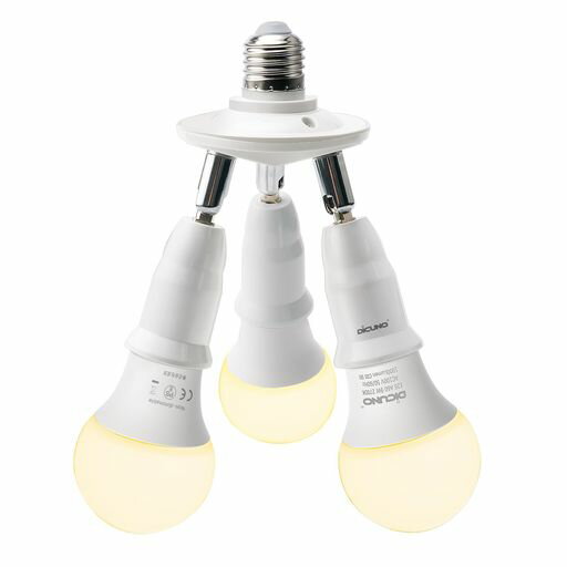 【E26LED電球付き*3】一般電球タイプ:9W(60W形相当)、全光束:1000lm、電球色2700k、広配光タイプ、高演色Ra90:CRI90の高演色性LED電球で、物の本来の色をを綺麗に再現できます。 【3分岐ソケット】入力電圧:0-250V、E26口金のハロゲンランプLED電球、CFL電球に適用。(スイッチなし) 照射角度可調範囲:回転0-360度、曲げ0-180度。最大仕事率:60W*3=180W。(注意:密閉器具に使用しないでください。) ソケットの素材はPBT樹脂なので、熱安定性、寸法安定性、絶縁性、耐候性、耐薬品性が良い。 1年保証:ご購入日より1年間の保証を提供いたします。万が一商品に不良またはご不明なところなどがございましたら、お気軽にsupport.jp@dicuno.comまでご連絡ください。