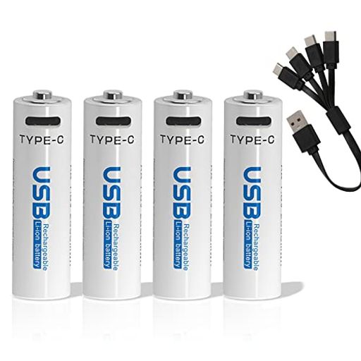 MoSpace単3形リチウムイオン1.5V2550mWh1000回使用可能急速充電、定電圧電池環境保護4-in-1USBC充電ケーブル付きおもちゃ/リモコン/無線マウス対応(単3形*4本)