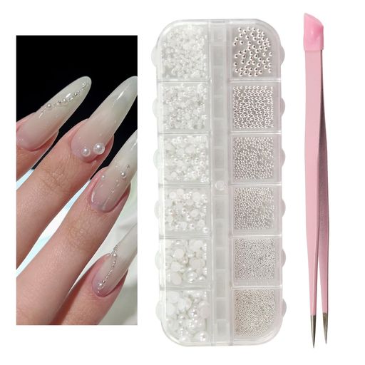 EKINDネイルアートキット、パールネイルチャーム、両端ネイルアートツイーザー、マルチなパールスチー..