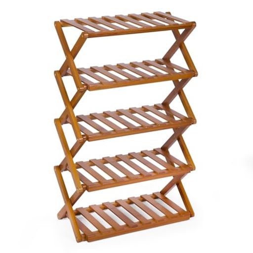 VaLaVieシューズラック折りたたみシューズラック天然竹オープン収納ラック省スペースファッション靴収納ラック靴キャビネット多機能収納組立不要耐久性屋内廊下玄関靴収納(ブラウン5層)