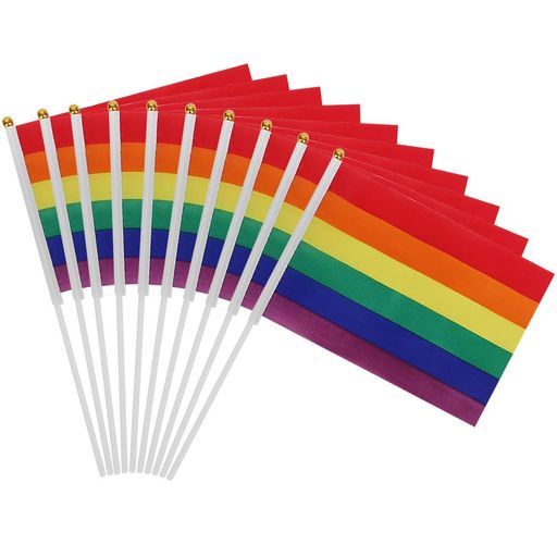 レインボー旗 手持ち旗 レインボー フラッグ 旗 ミニ 虹色 手旗 卓上旗 LGBT 同性愛 ゲイ プライド 平和 自由 平等 応援 手回し旗 洗える ポリエステル旗 パーティー イベント インテリア 小…