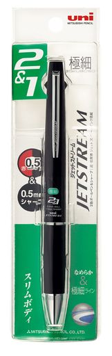 サイズ:軸径 12.2mmx厚さ 17.1mmx全長 147.6mm ボール径:0.5mm / シャープ芯径:0.5mm 重量:15.3g 仕様:ボールペン 黒・赤色+シャープペン 使用頻度の高い、黒・赤ボールペン(ジェットストリーム)+シャープペンと機能を絞り、スリム化かつ軽量化を実現。 最適なウェイトバランスと、スリム化したことによりグリップのホールド感も向上し、ジェットストリームのなめらかな書き心地をより実感できる多機能ペン。